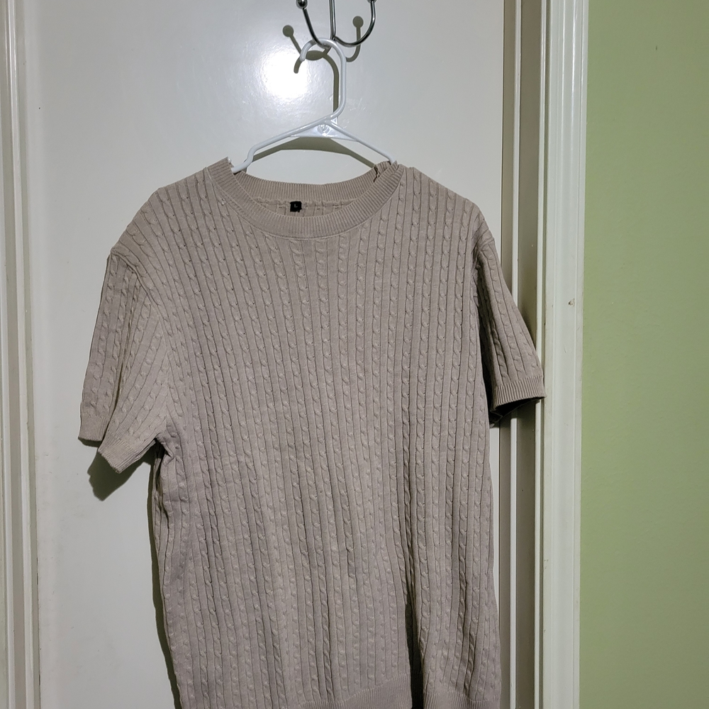 Men's Beige Cable Knit Sweater